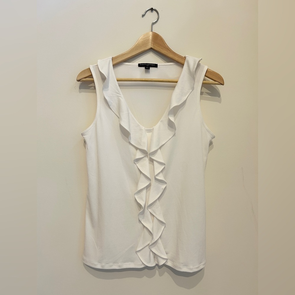 Banana Republic Ivory Ruffle Front Blouse